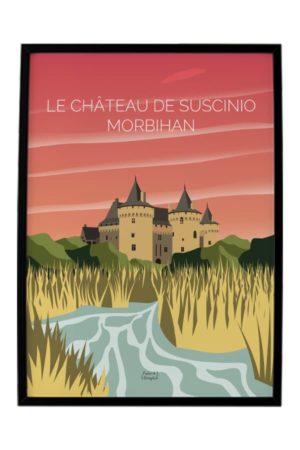 Affiche château de suscinio en Morbihan fond rosé
